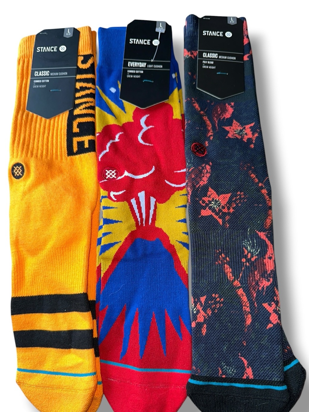 STANCE Men's MultiColor Athletic Socks 3pr HARLEY DAVIDSON, VOLCANO, SNAKE SZ L